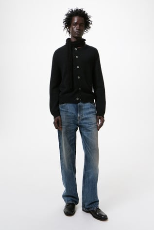 True Cardigan Black Coarse Linen Wool