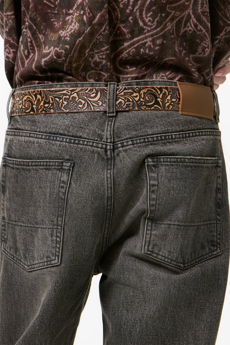 Our Legacy - 4 cm Belt Paisley Black Vintage Leather