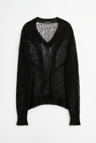 Our Legacy - Slow V-Neck Black Ragged Open Linen