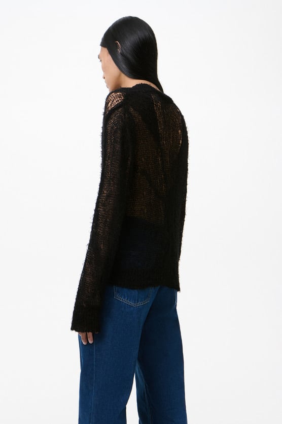 Our Legacy - Slow V-Neck Black Ragged Open Linen