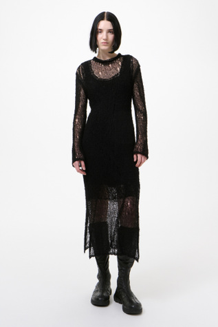 Tower Dress Black Ragged Open Linen