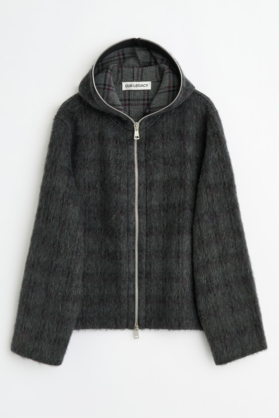 Our Legacy - Full Zip Hood Fuzzed Plum Check Hairy Wool