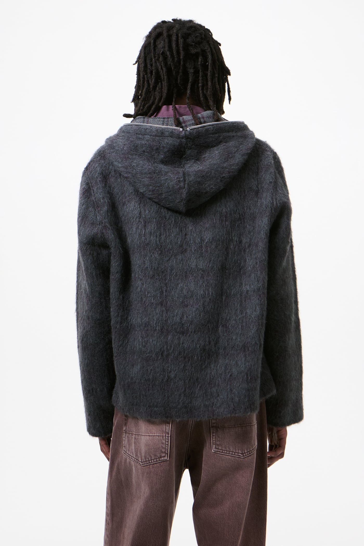 Our Legacy - Full Zip Hood Fuzzed Plum Check Hairy Wool