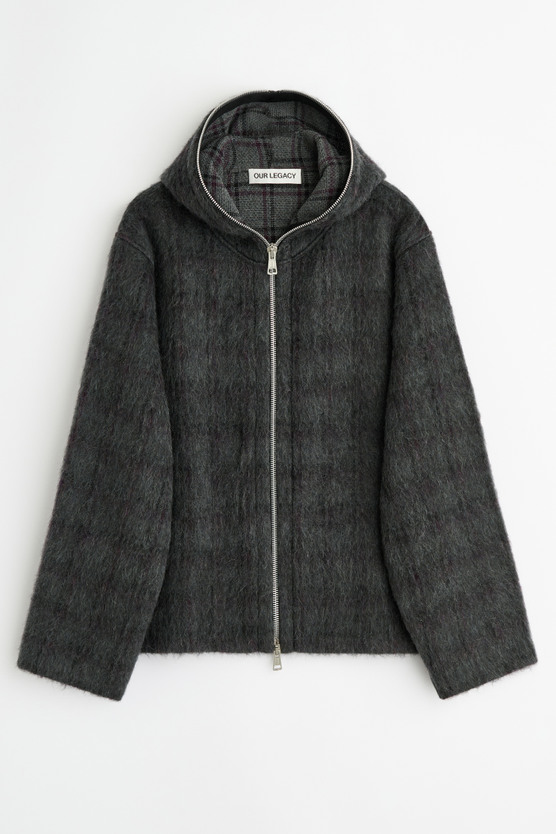 Our Legacy - Full Zip Hood Fuzzed Plum Check Hairy Wool