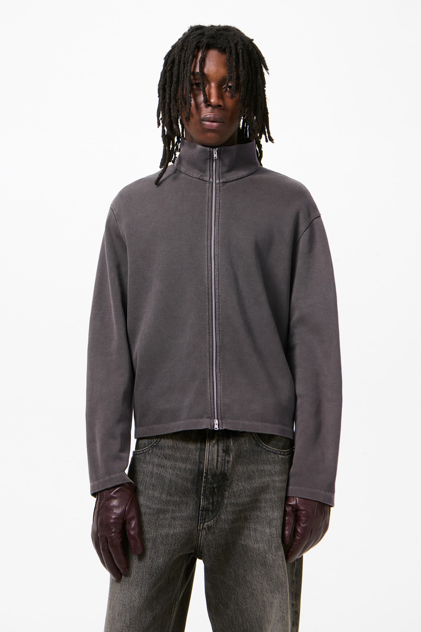 SHRUNKEN FULLZIP - Worn Graphite Athletic Rib detail 2