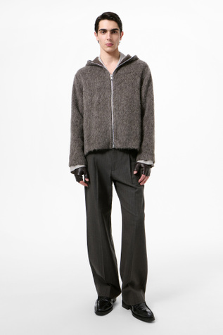 Full Zip Hood Mole Grey Hairy Wool