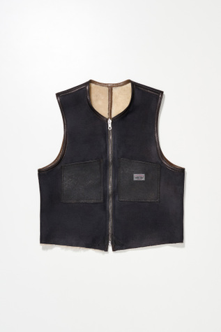 Reversible Shearling Vest Hand Painted Black