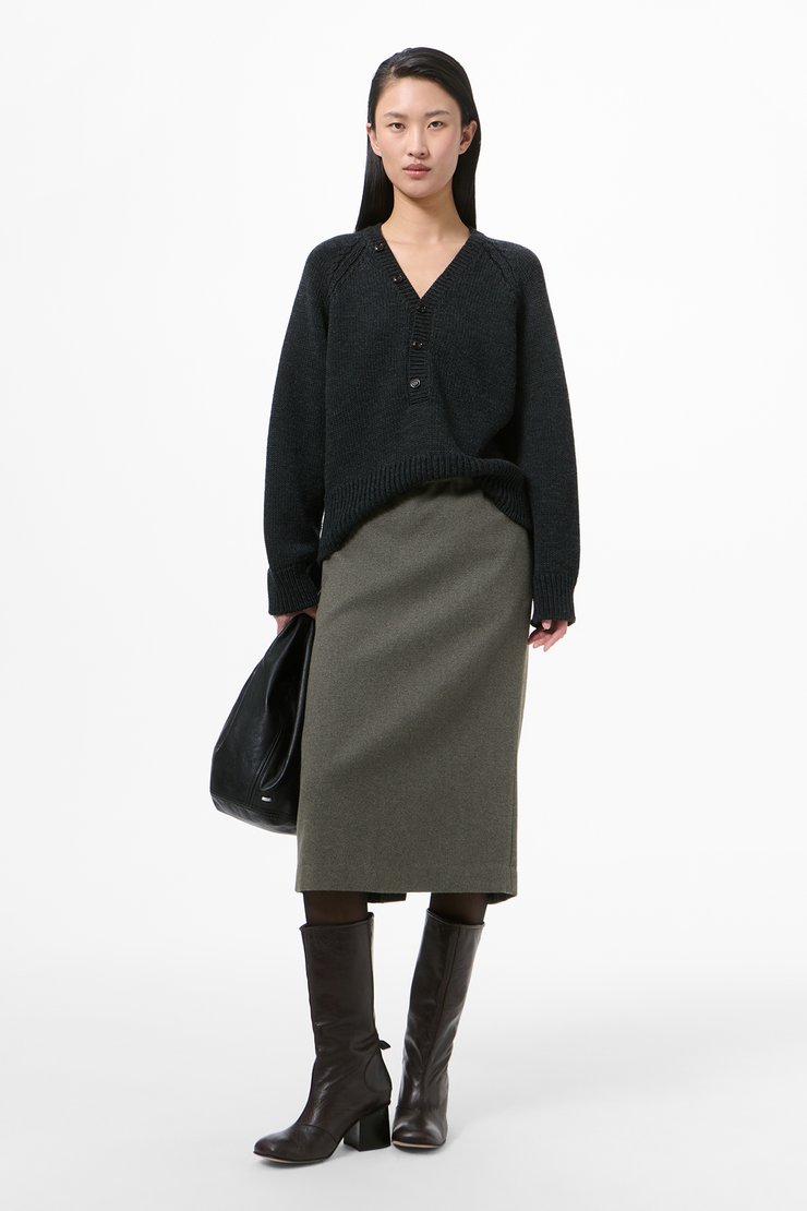 Crush Skirt Night Pine Fishbone Bound Wool
