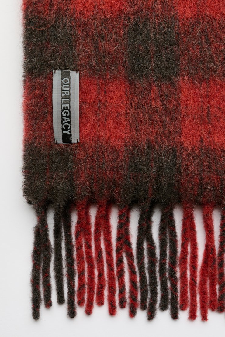 Our Legacy - Estate Scarf Burnt Red Plaid Fuzzy Alpaca
