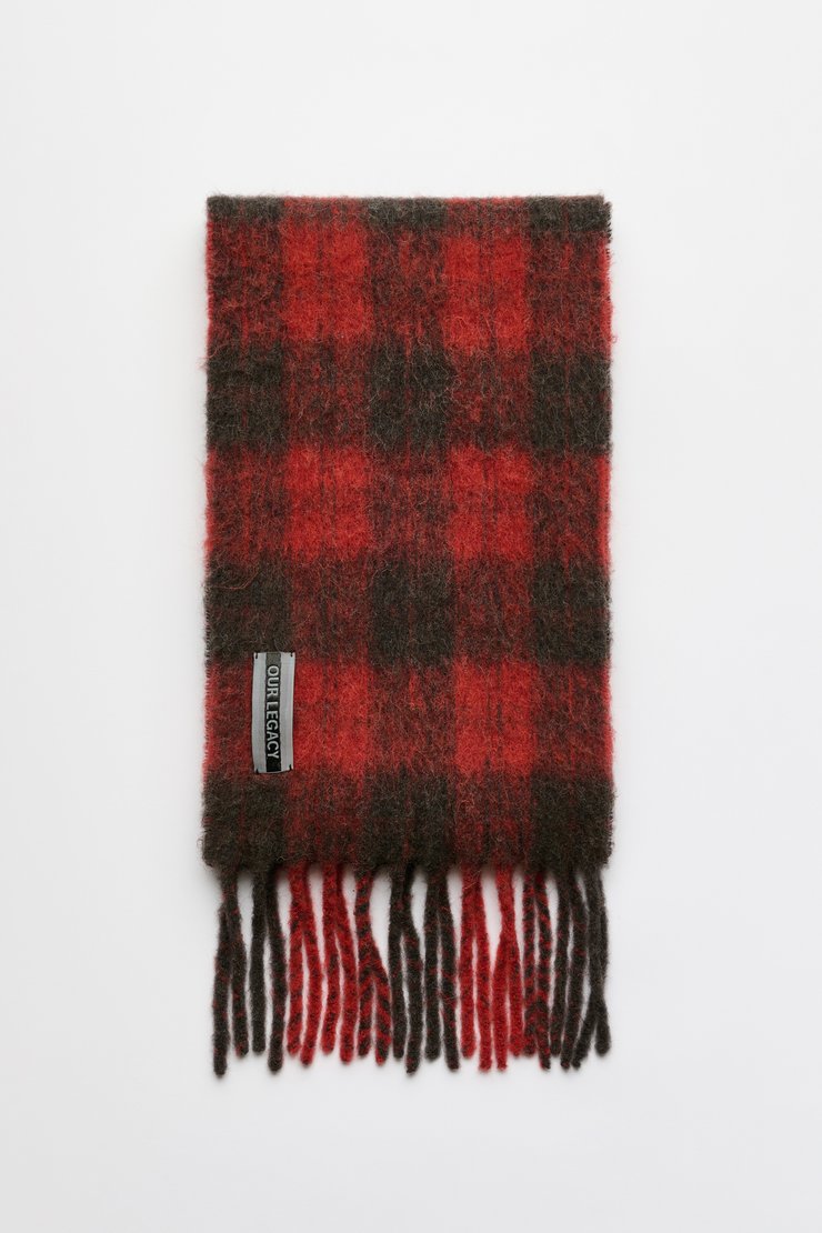 Estate Scarf Burnt Red Plaid Fuzzy Alpaca