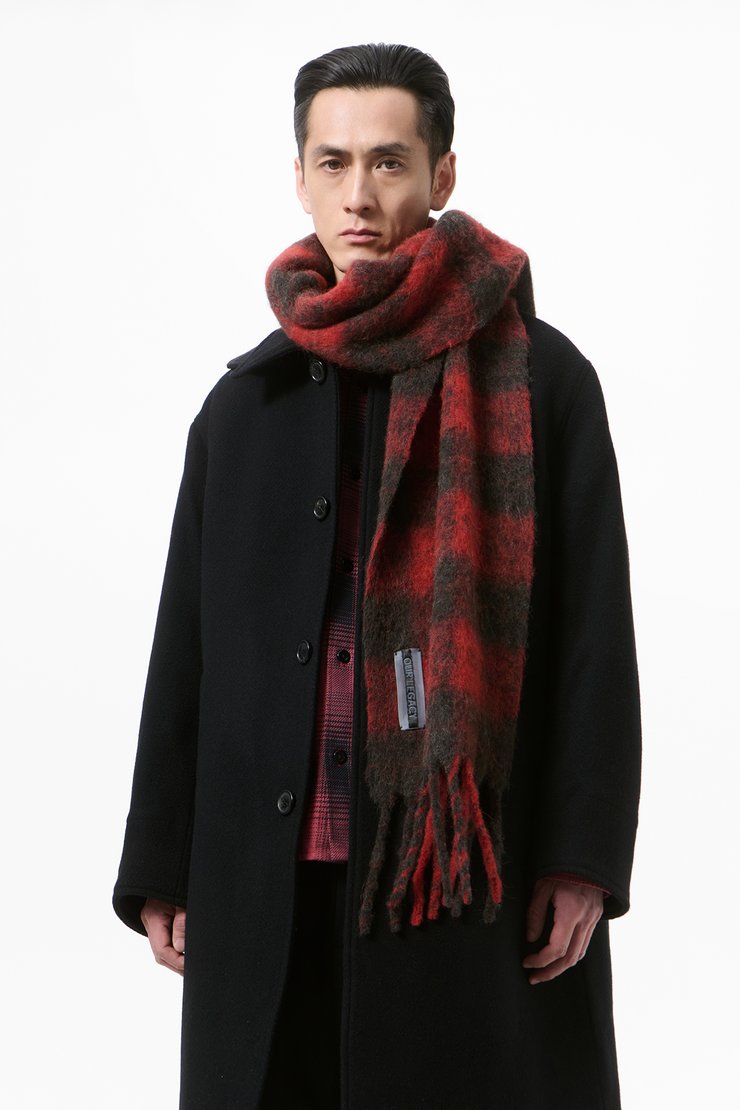 Our Legacy - Estate Scarf Burnt Red Plaid Fuzzy Alpaca