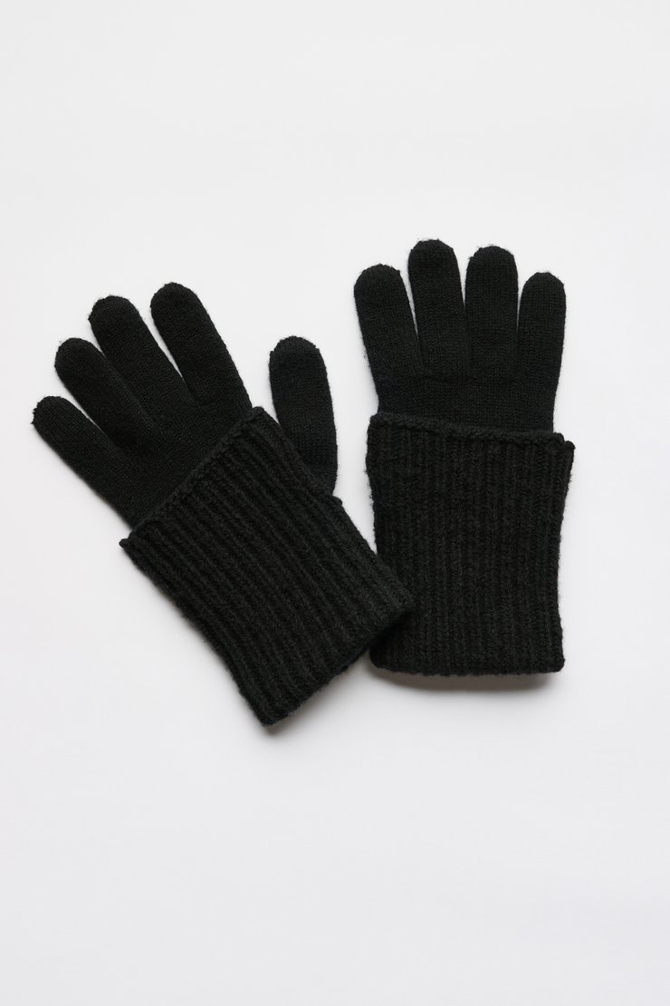 Fold Gloves Slub Twisted Black Wool