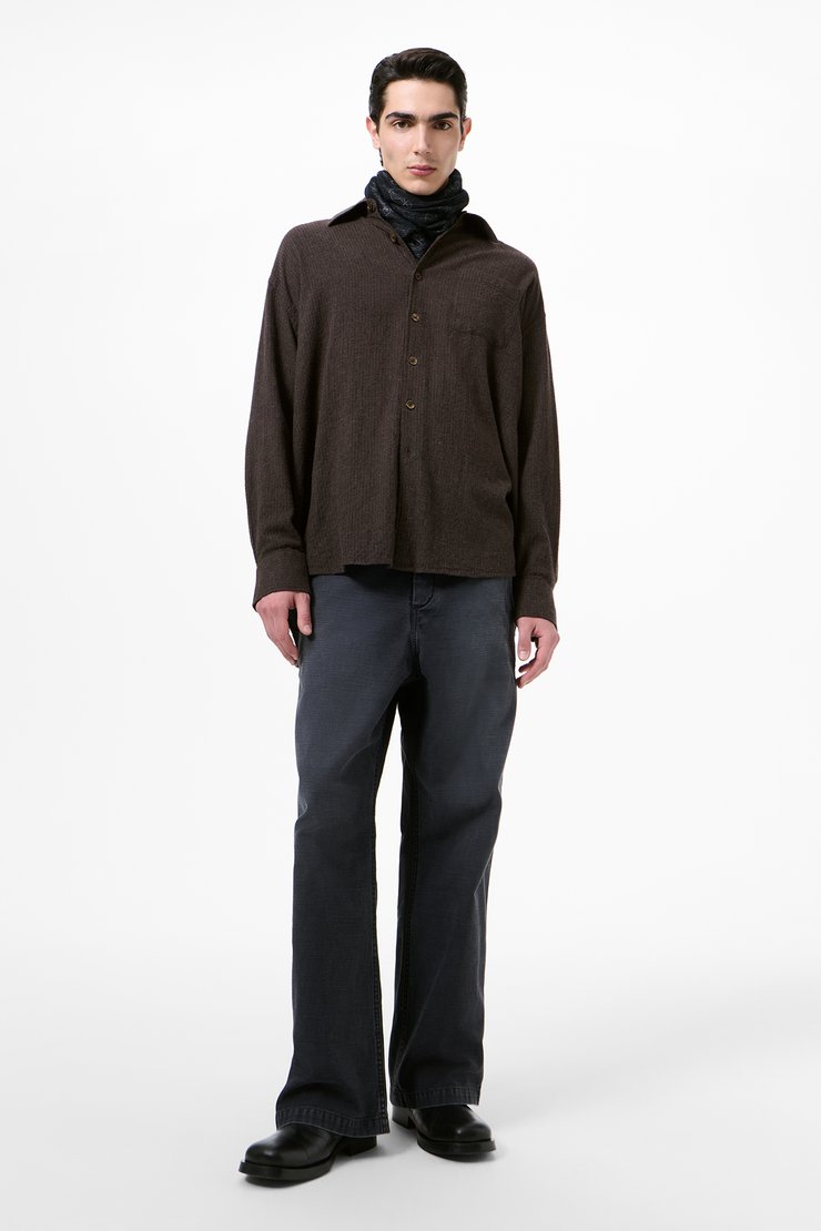 Borrowed Shirt Truffle Check Grid Cloth