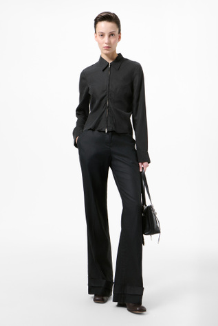 Slim Zip Shirt Lacquer Black Mirror Tencel