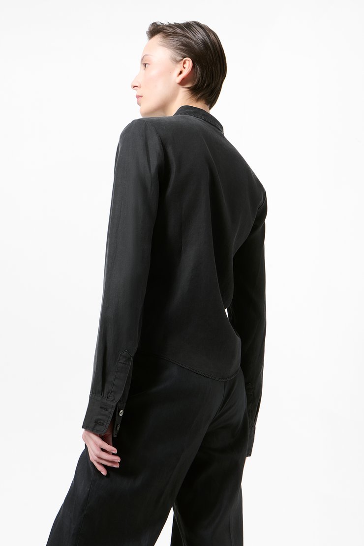 Our Legacy - Slim Zip Shirt Lacquer Black Mirror Tencel