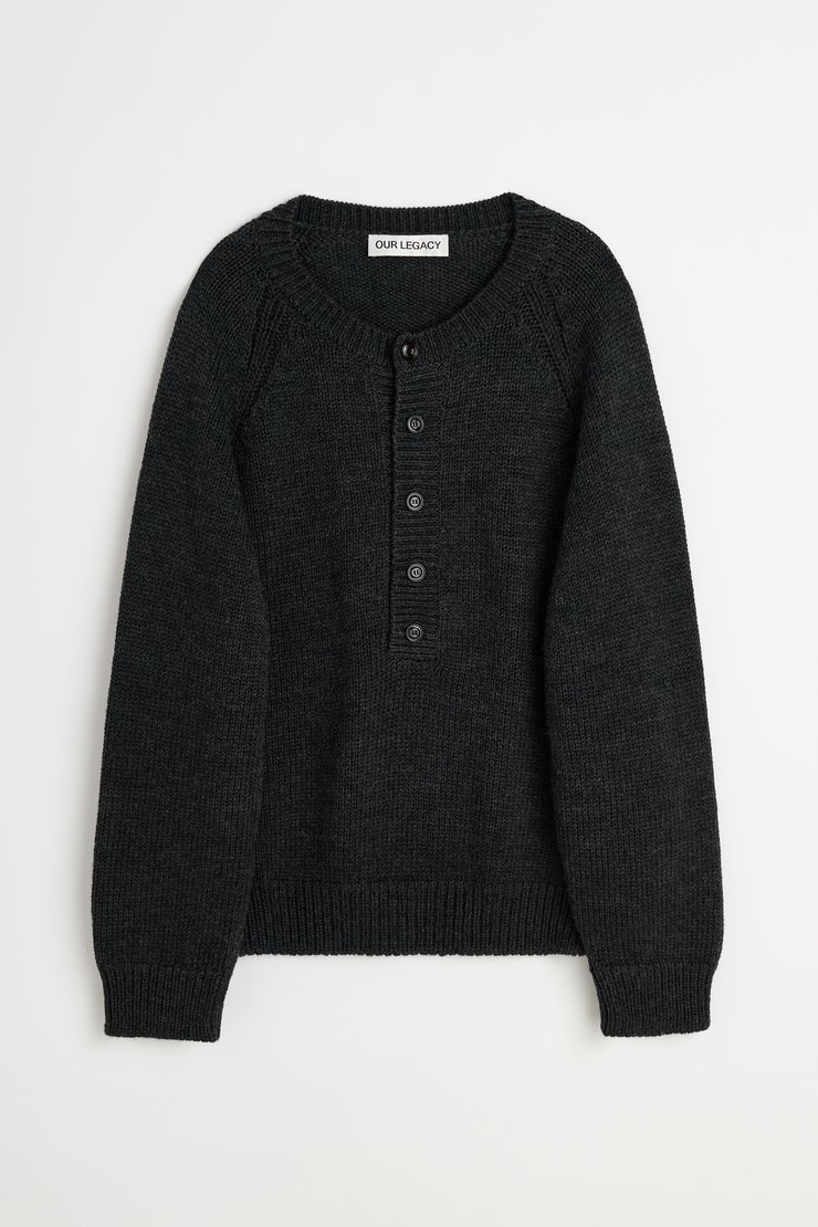 Shore Henley Charcoal Dry Merino Wool
