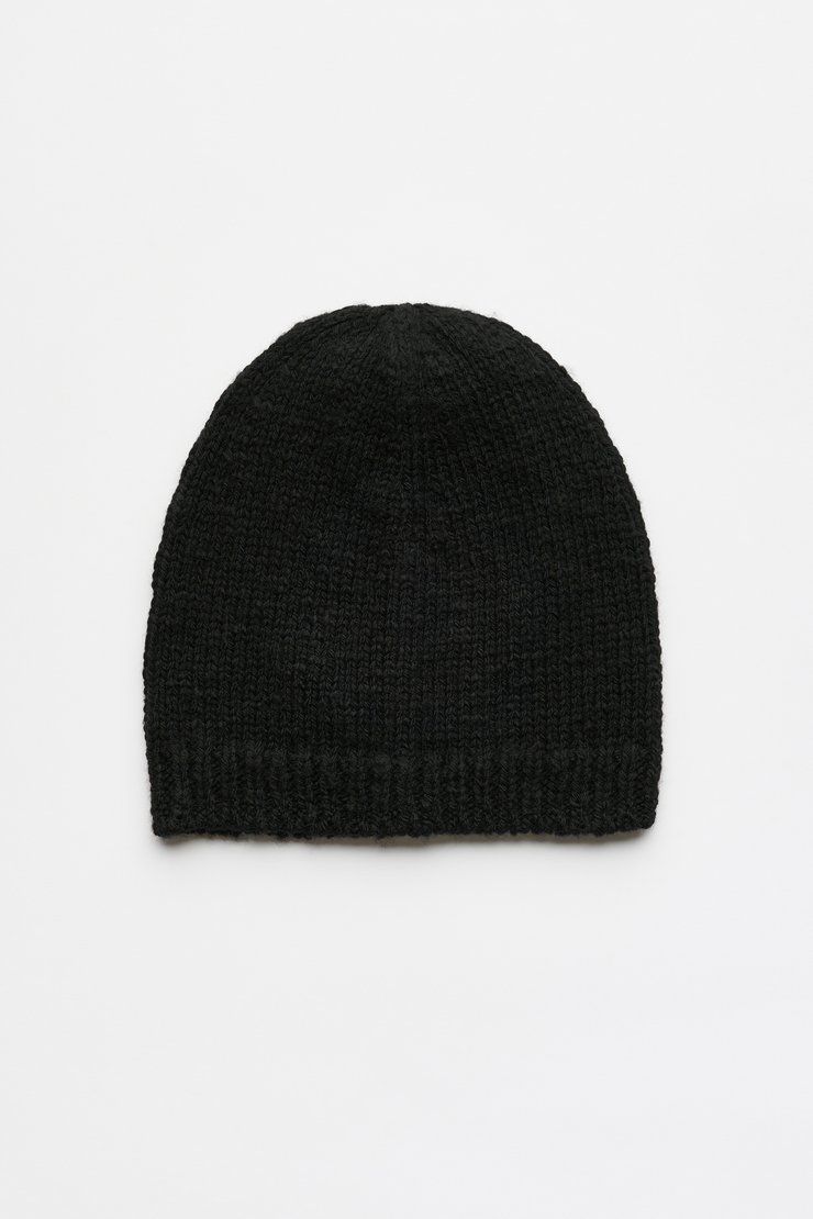 Classic Beanie Slub Twisted Black Wool