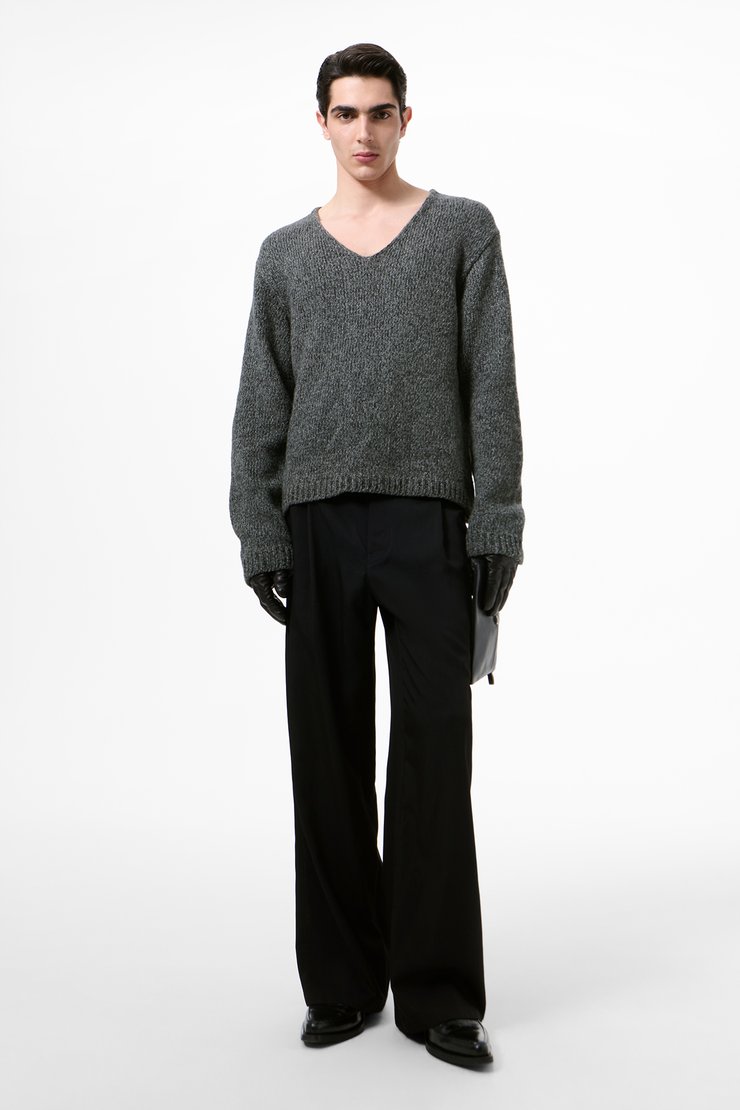 Link V-Neck Slub Twisted Ash Grey Wool