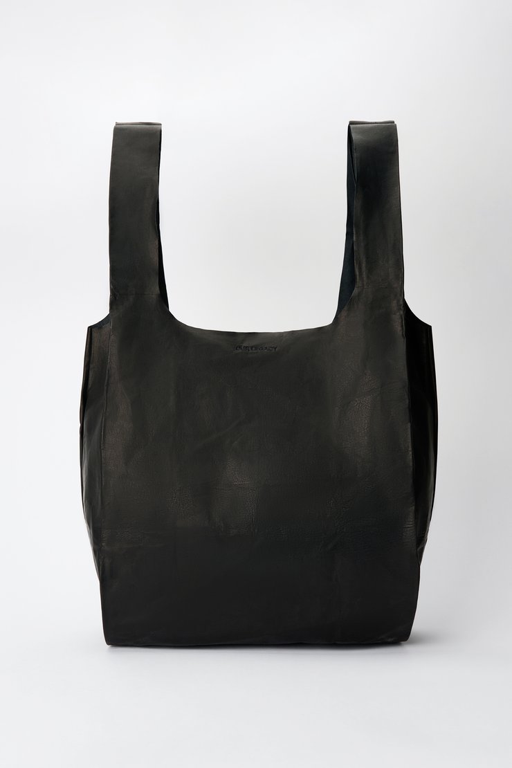 Grocery Bag Matte Black Origami Cowhide