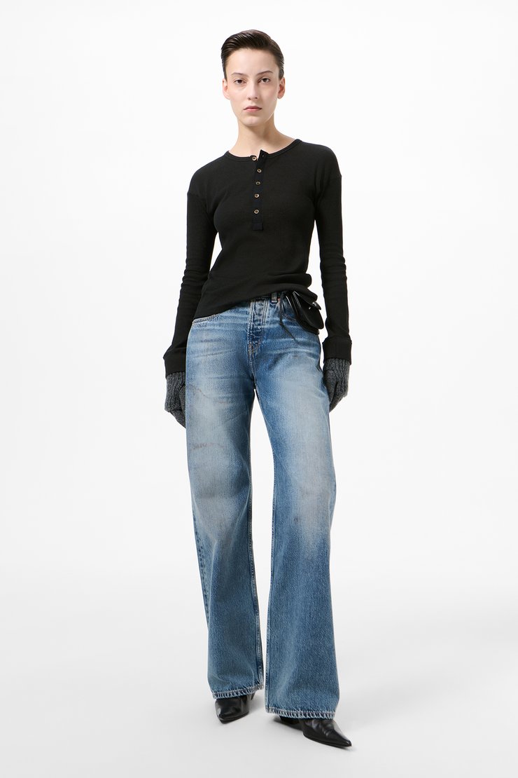 Gentle Henley Longsleeve Charred Shade Ripple Rib