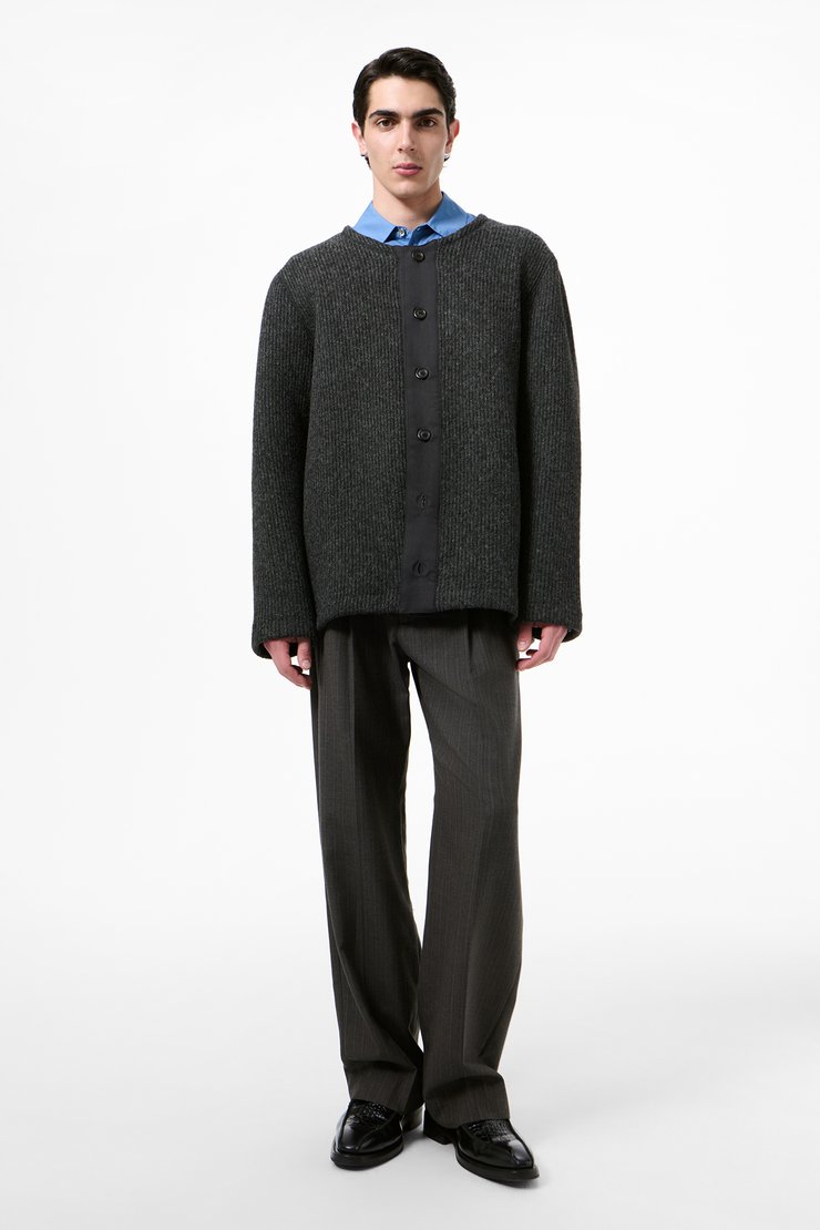 Liner Cardigan Frosted Charcoal Press Wool