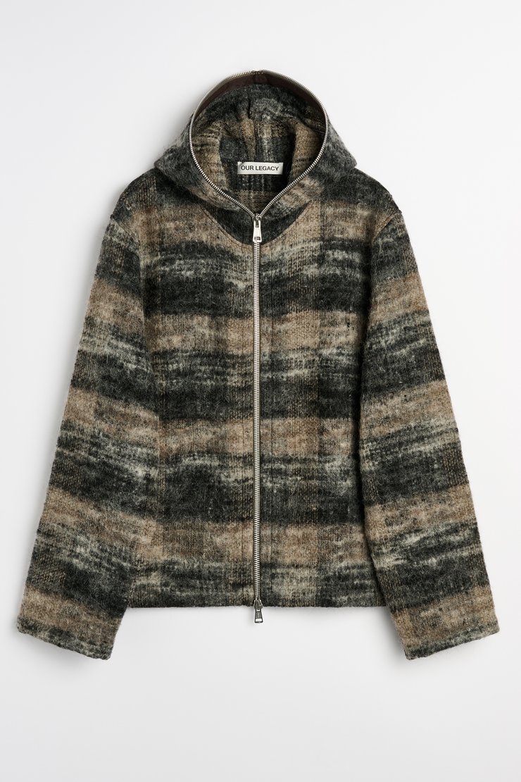 Our Legacy - Full Zip Hood Fuzzed Plum Check Hairy Wool
