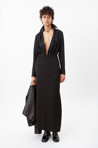 Lined Tuxedo Skirt Black Herringbone