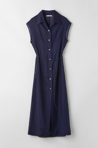 Narrow Sleeveless Shirt Dress Indigo Blue