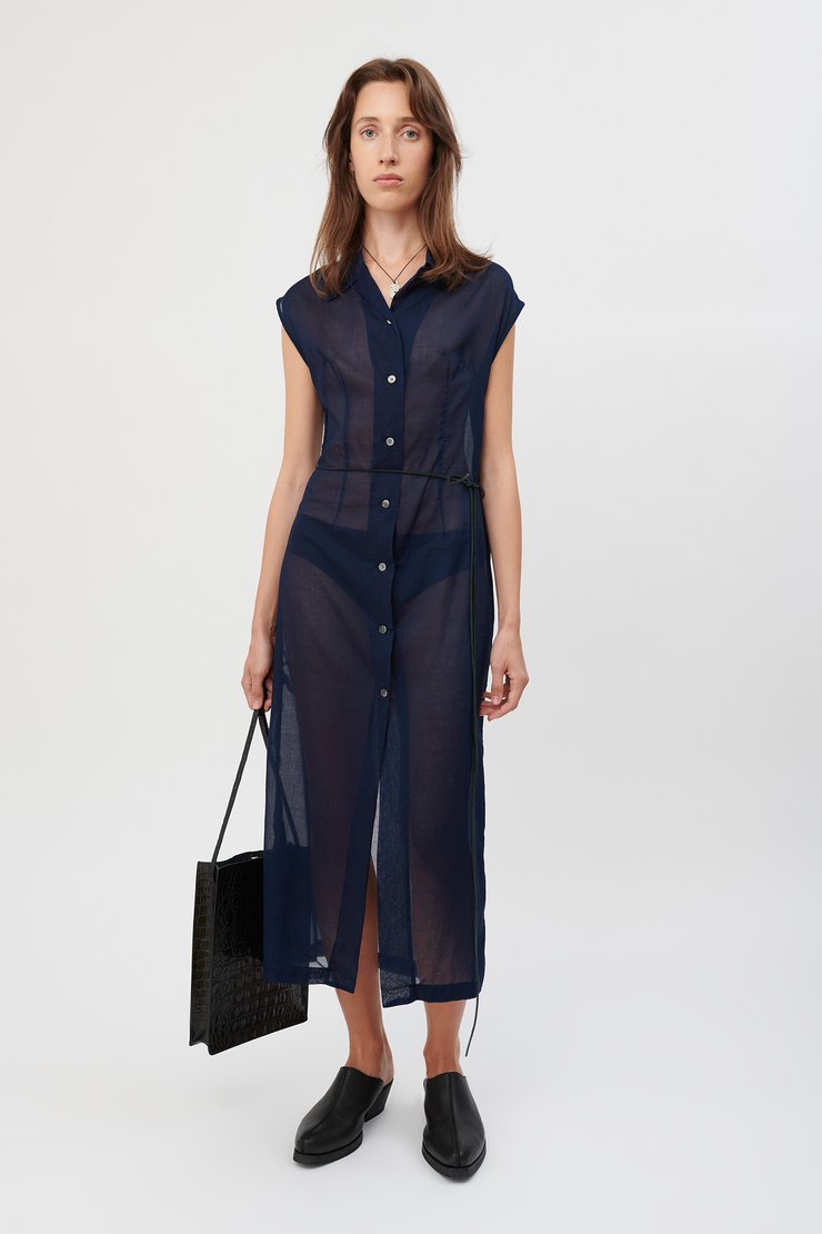 NARROW SLEEVELESS SHIRT DRESS