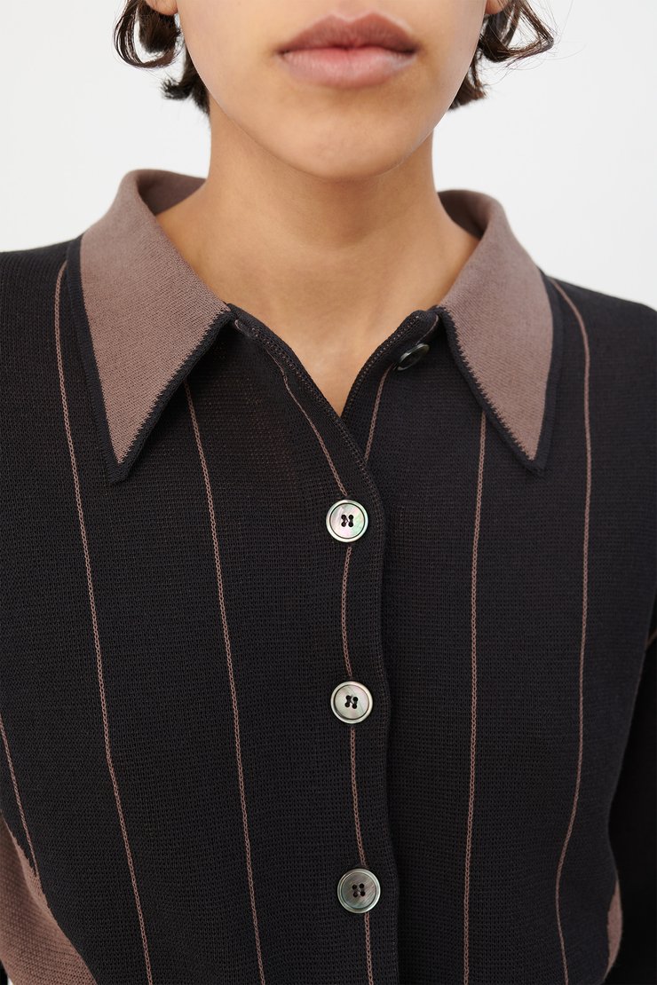 Polo Cardigan Dark Stripe Cotton Nylon - Our Legacy