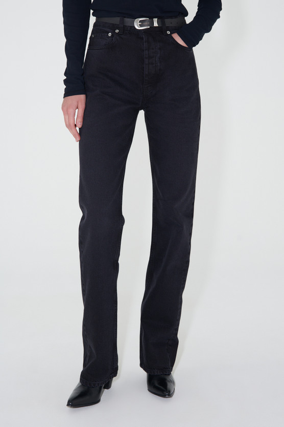 【BLR】SPIRAL LINE Raw Cut Washing Denim Pants Black Detroit Cut Denim Pants | GATE