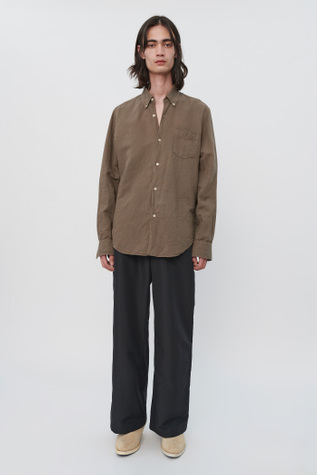 1950'S Shirt Dark Olive Cotton Linen
