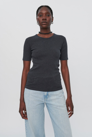 Slim Jersey Shortsleeve Grey Melange Rib