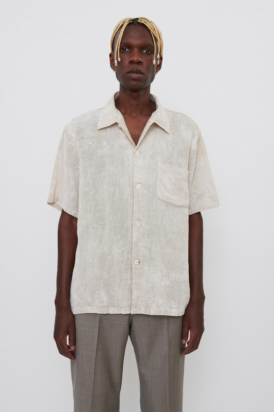 Our Legacy - Box Shirt Shortsleeve White Coated Cotton Linen