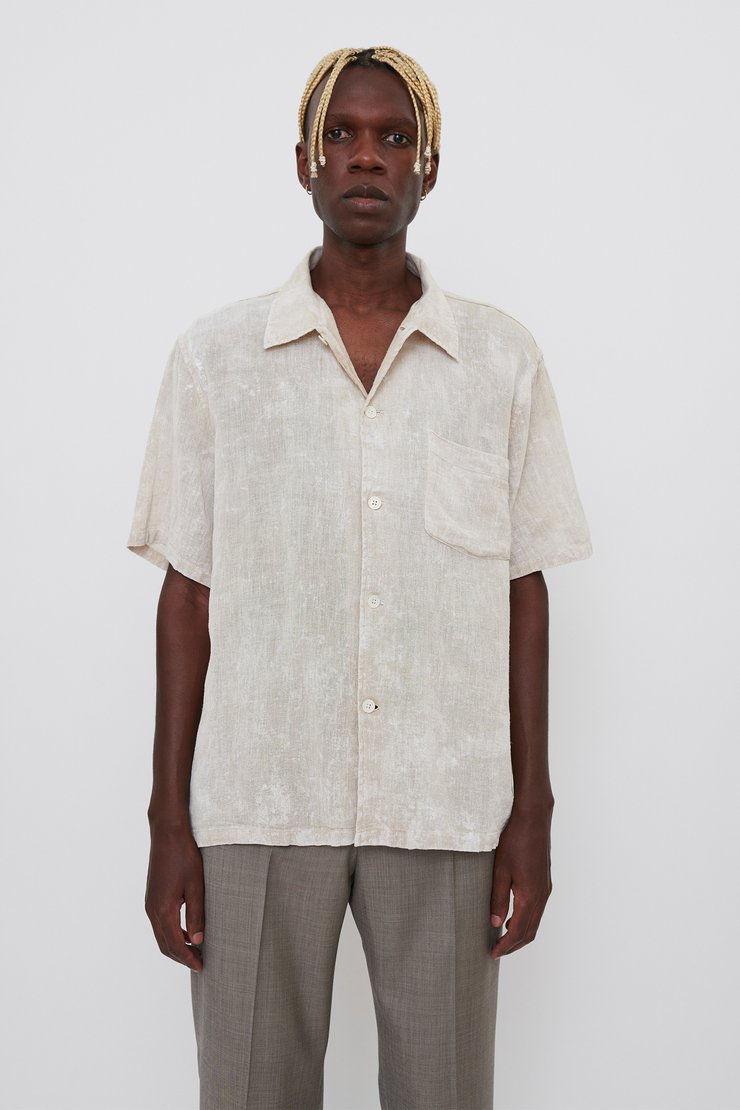 Our Legacy - Box Shirt Shortsleeve White Coated Cotton Linen