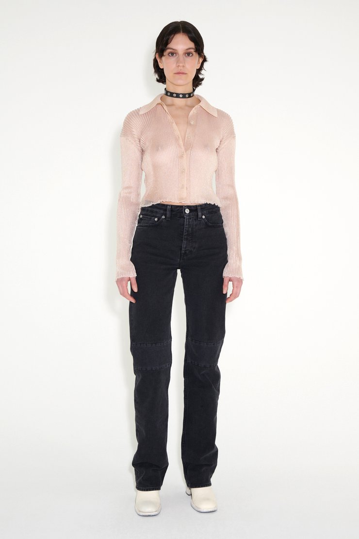 Extended Linear Cut Washed Black Denim