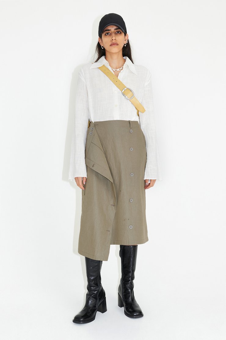 Wrap Work Skirt Army Green Cotton Ripstop