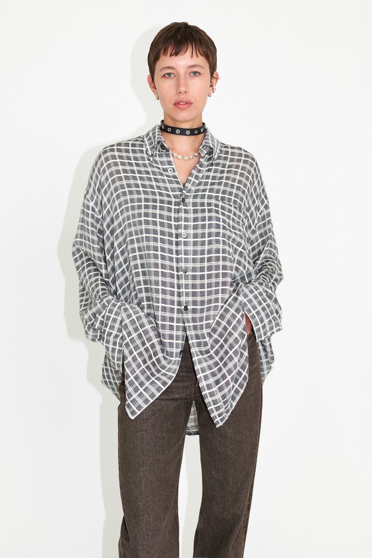 Lend Shirt Dark Grey Sheer Check