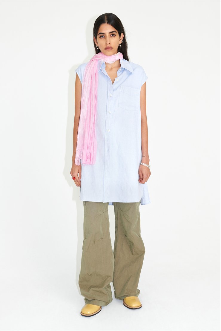 Slit Cut Shirt Blue Hemp Oxford