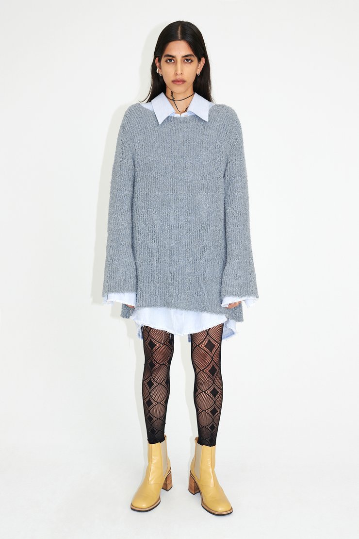 Wide Neck Knit Grey Boucle