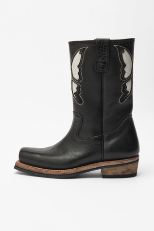 Flat Toe Boot Schmetterling Black Leather