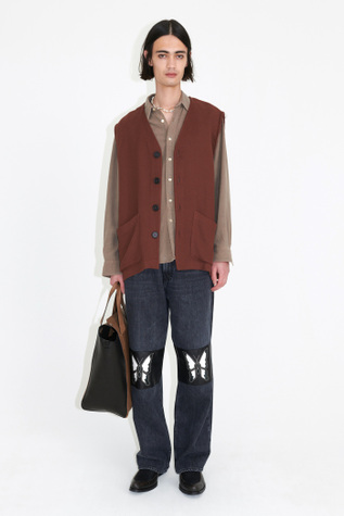 Cardigan Vest Rust Red Panama Cotton