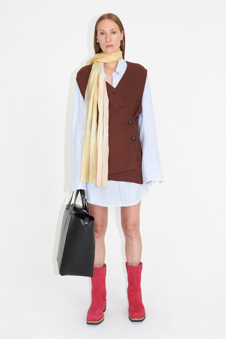 Mid Line Vest Rust Red Panama Cotton