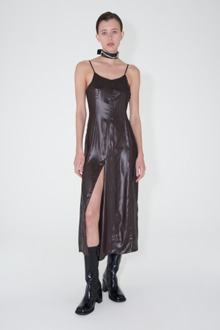Slip Evening Dress Glazed Brown Liquid Poly