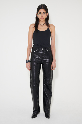 Linear Moto Cut Cageian Black Fake Leather