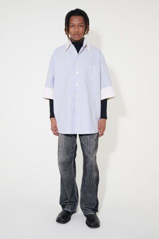 Brat Shirt Shortsleeve Blue Candy Stripe Oxford
