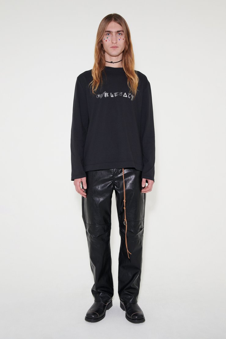 Our Legacy ブラックレザー ネクタイ A4244TBR Our Legacy - Tie Black Real Fake Leather