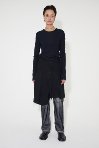 Pleated Wrap Skirt Black Linen Wool