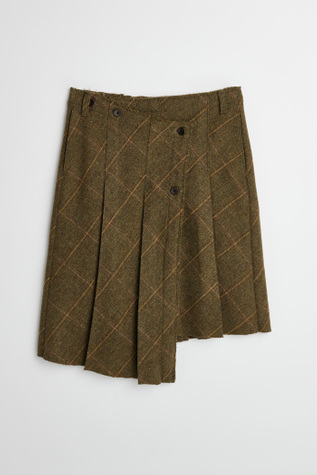 Pleated Wrap Skirt Moor Check Country Wool