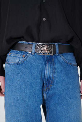 小物 OUR LEGACY SPEED BELT 80cm tiger plate Our Legacy - Speed Belt Black Leather Tiger Plate